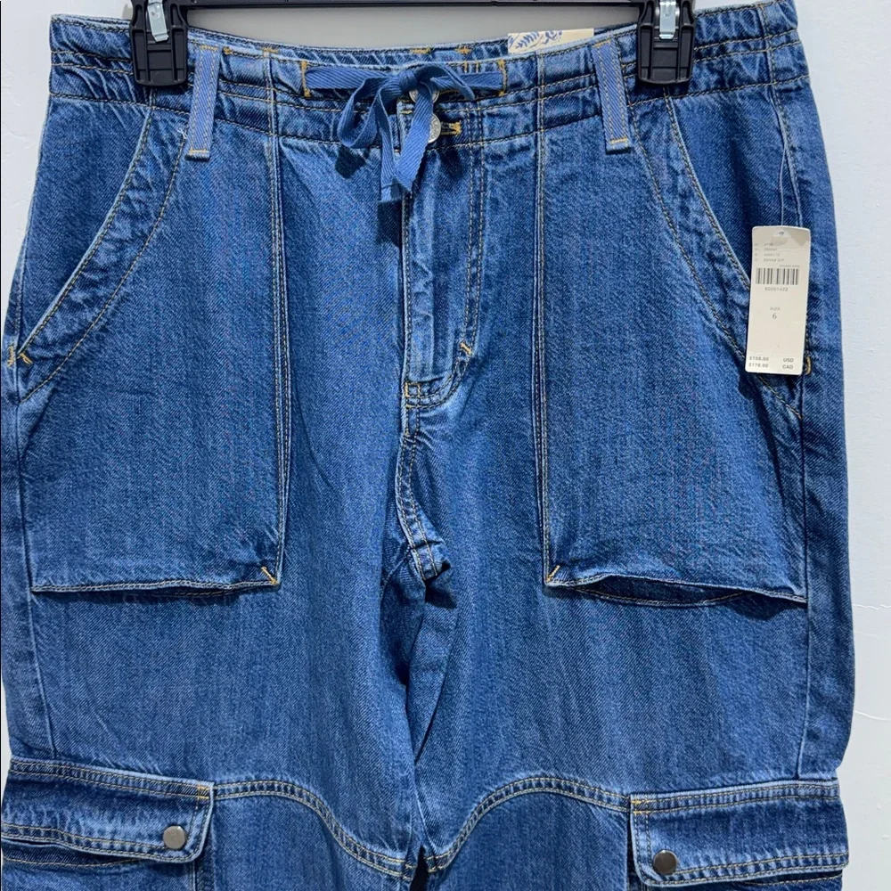 Anthropologie Pilcro High Rise Relaxed Leg Cargo Blue Jeans Size 6